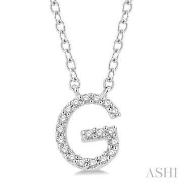 1/20 Ctw Initial 'G' Round Cut Diamond Pendant With Chain in 10K White Gold